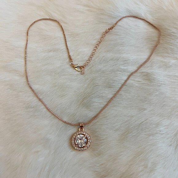 STunning Rose Gold Tone Round Crystal Rhinestone Pendant  18" Necklace 12450 - Picture 3 of 7